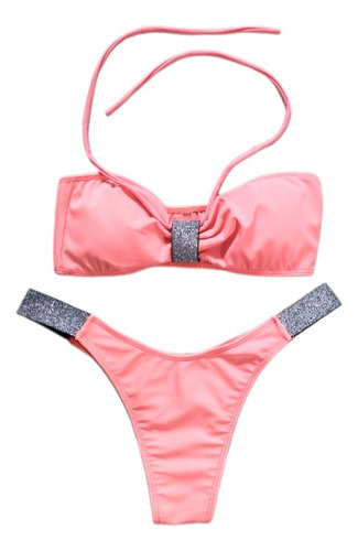 Bikini 2 Piezas - Malla Brillos - Strapless - Colaless