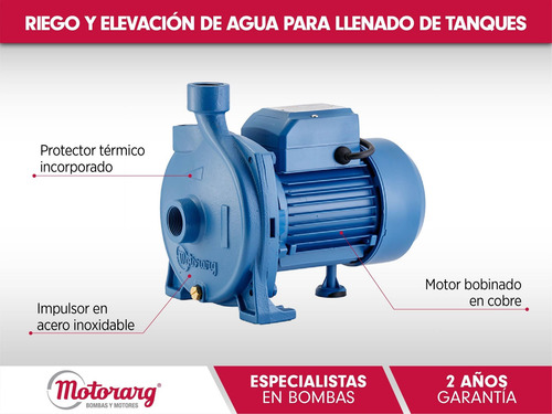 Imagen 3 de 5 de Bomba Centrífuga Motorarg Bc75 0.75hp 30mts 5700 L/hs