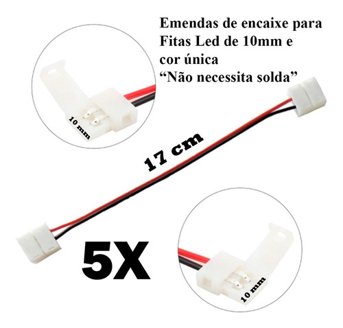 Imagem 2 de 3 de Kit Conector Emenda Fita Led Uv 5050 10mm 2vias/sem Solda