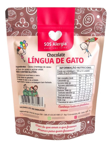 Chocolate Língua De Gato- Sos Alergia