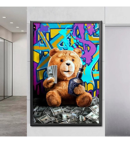 Quadro Decorativo Urso Ted Milionário Grande Para Escritório