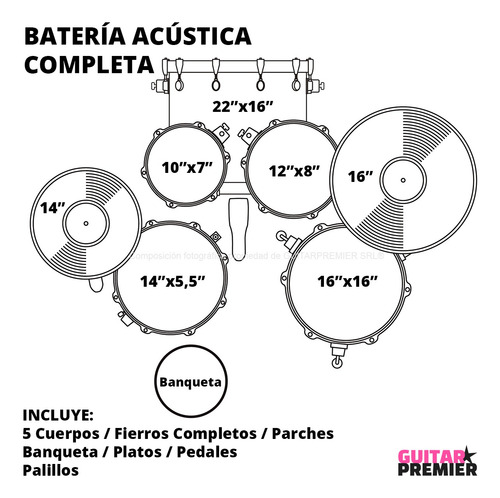 Bateria Evolution Parquer + Banqueta + Platos + Palillos 5cp