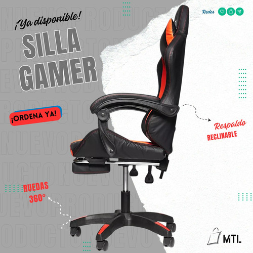 Silla Gamer Rojo Oficina Gaming Escritorio Youtuber Sillon M