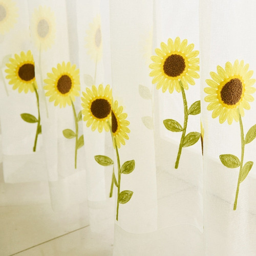 Cortinas De Cocina Con Girasol Bordado 2 Piezas