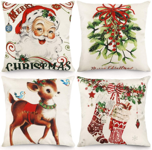 Fundas De Almohada Navideñas 18x18 Pulgadas Vintage Fa...