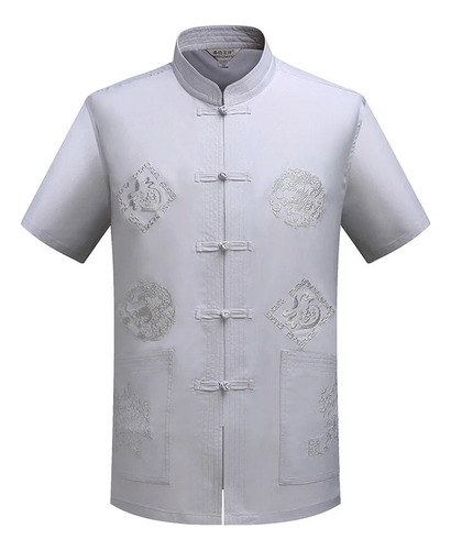 Camisa De Kung-fu De Algodón Para Hombre Bordada Con Uniform