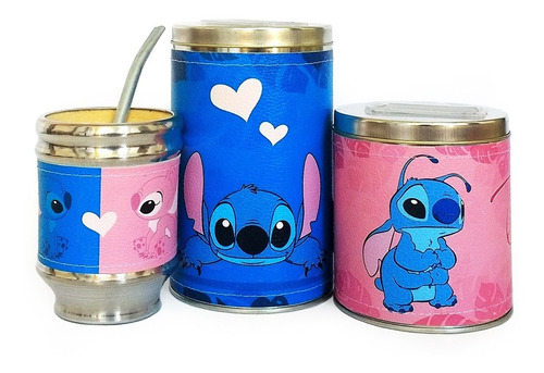 Imagen 2 de 5 de Equipo De Mate Sin Termo Stitch Angel Cuero Set Kit Matero