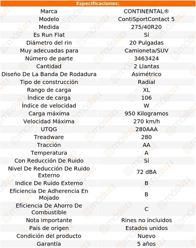 Llantas (2) Conti Contisportcontact 5 275/40r20 Run Flat