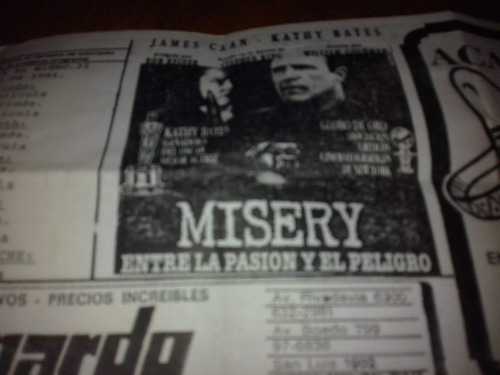 Programa Cine Ambassador De La Pelicula Misery ,agosto 1991 (Usado)