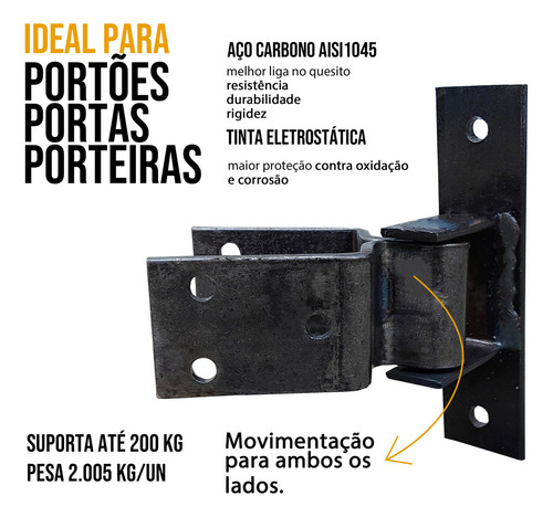 Dobradiça H 80mm Aço Forjado para Porteira Porta Portão TARZA 22 Unidades