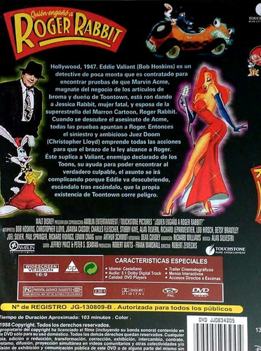 Roger Rabbit(1987)bob Hoskins+christopher Llloyd*jna.cassidy