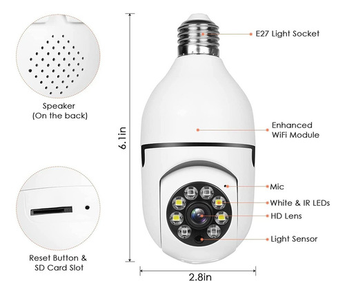 Câmera Espiã Wi-fi Ghc445sg Lâmpada Branca 2mp Full Hd