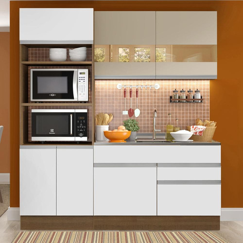 Cozinha Compacta Madesa Helen 6 Portas (sem Tampo E Pia) Cor Rustic/Branco/Crema