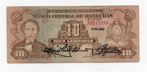 Honduras 10 Lempiras 1986