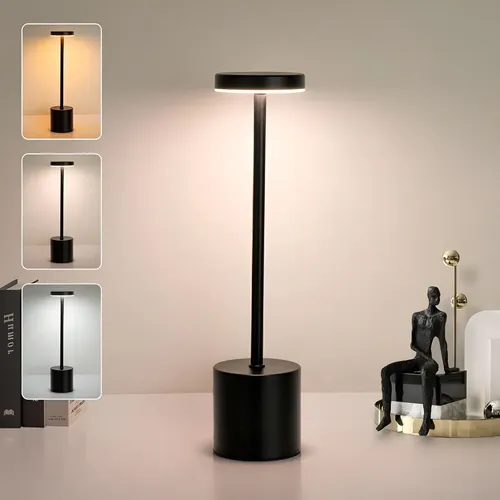 Luminária Mesa Abajur Led Fio Dimerizável Recarregável Sem Preto