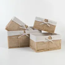 Comprar Set X4 Canastos Rectangular Mimbre Yute Con Tela Green Bazar