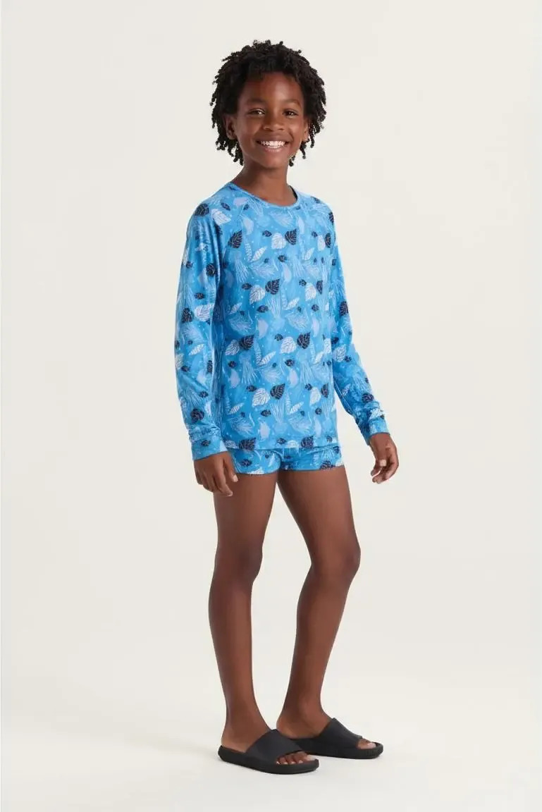 Conjunto Moda Praia Uv50+ Infantil Masculino Tropical Cor Azul-claro Tamanho 6