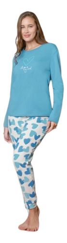 Pijama Jersey Invierno Estampa Corazones Lencatex 25365