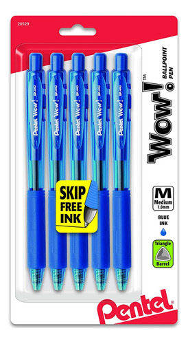 Pentel Wow! Retractable Ballpoint Pens, Medium Line, Blue In