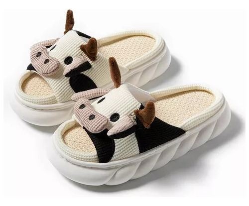 Pantuflas Dama De Vaca Para Mujer Suaves Cómodas Lino