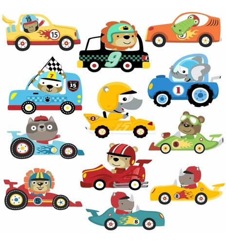 Adesivo Zoo Safari Carro Corrida F1 Animais Infantil C120