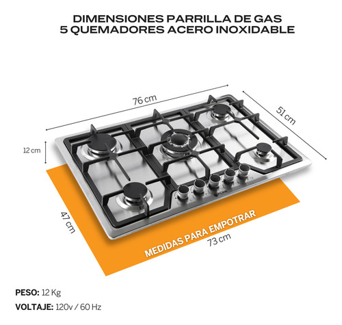 Combo Parrilla De Gas Y Campana Extractora 80 Cm | Lu5ha80 Color Gris