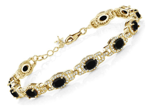 Gem Stone King Pulsera De Tenis De Ónix Negro Ovalado De Pla