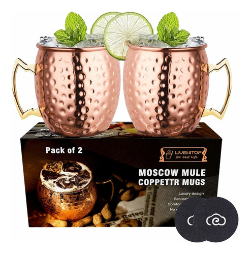 Livehitop Moscow Mule Copper Mugs Set Of 2, Copper Cups 1