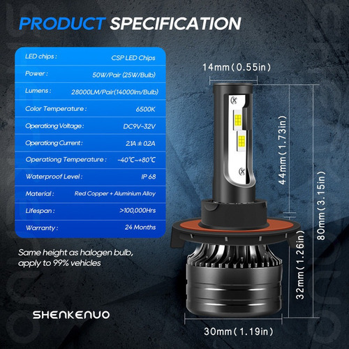 28000lm Kit De Focos Led 9008 H13 Luz Alta Y Baja Para Ford
