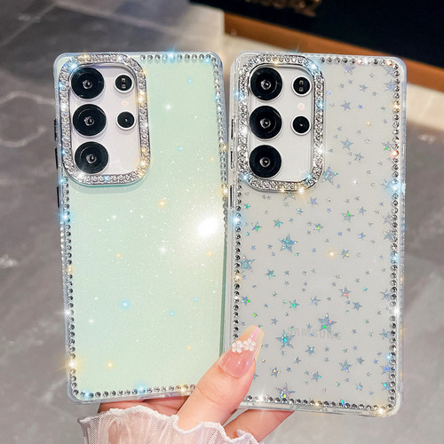 Funda Con Borde Transparente Con Purpurina Y Diamantes De Imitación Para Samsung S25 Ultra S25 +