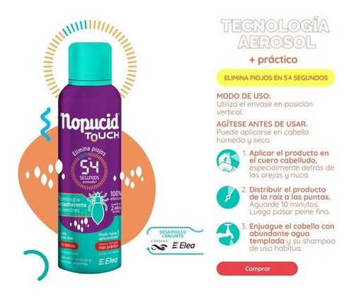 Imagen 2 de 3 de Nopucid Pediculicida Touch Aerosol 145ml