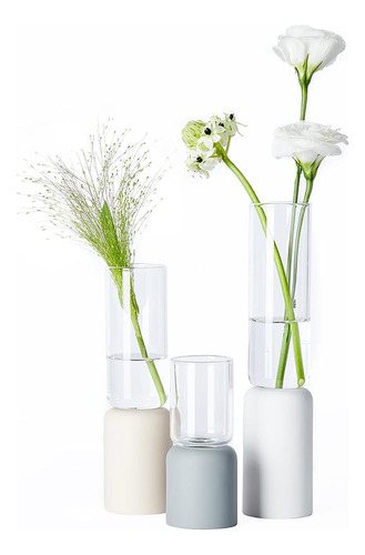 Zens Small Bud Vases Set De 3, Jarrón Minimalista De Vidrio 