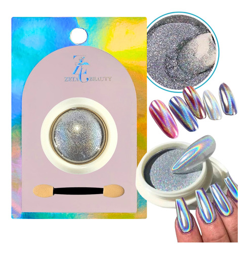Polvo Holografico Efecto Espejo + Aplicador Para Deco Uñas