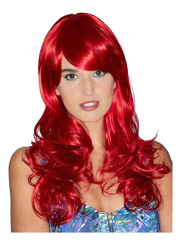 Peluca De Cosplay Roja Larga Y Ondulada De 60 Cm Color Red