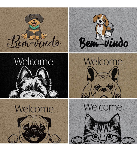 Alfombra de vinilo Welcome Welcome para mascotas, 60 x 40 cm de largo, color naranja, diseño de tela Pug, 40 cm de ancho