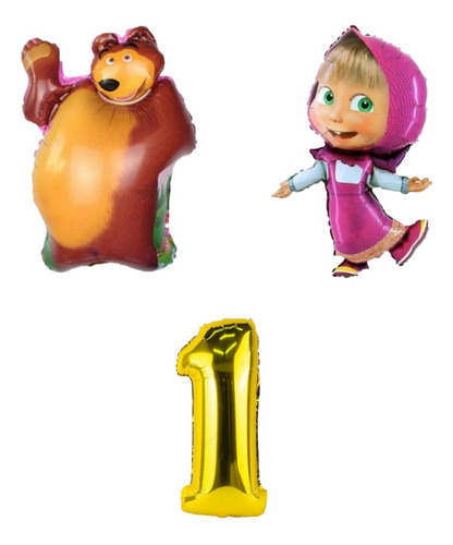 Pack Globos Masha Y El Oso + Nro 70 Cm