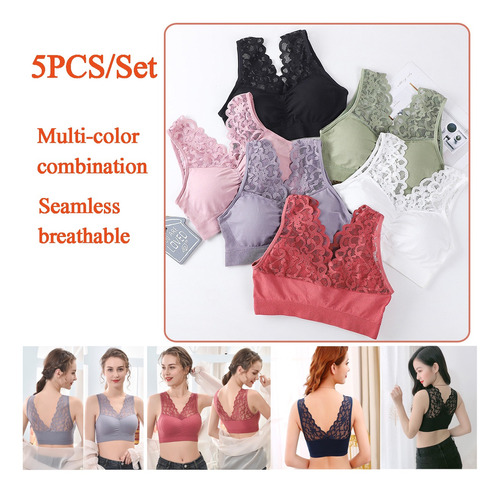 Brasier Respirable Sin Costuras Talla Grande P/mujer 5 Uds.