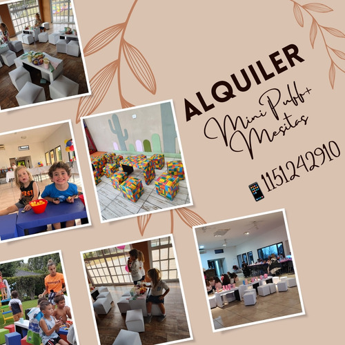 Combo Mesa Y Mini Puff Infantiles Alquiler Zona Sur