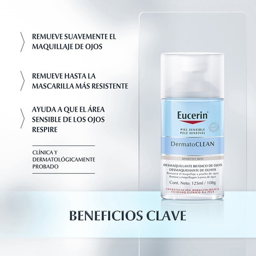 Imagen 3 de 8 de Desmaquillante Facial Bifásico Eucerin Dermatoclean 125 Ml