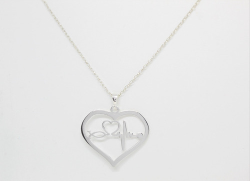 Divino Collar Plata D Ley 925 Corazon Cardiograma C1008