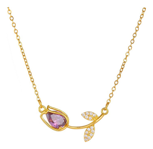  Collar Mujer Tulipan Morado Joya Regalo Acero Dorado