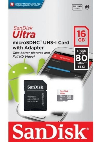 Micro Sd Ultra 16gb Classe 10 80mbs Sandisk
