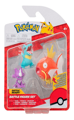Pokémon - 3 Figuras De Ação - Toxel, Totodile E Magikarp
