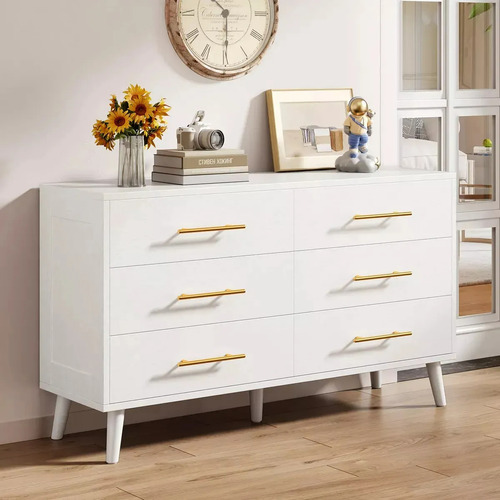 Madera Cómoda De 6 Cajones Con Tiradores De Metal