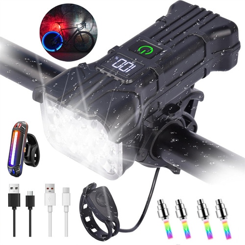 Luz Bicicleta Recargable Delantera Traser 12 Led Y Claxon