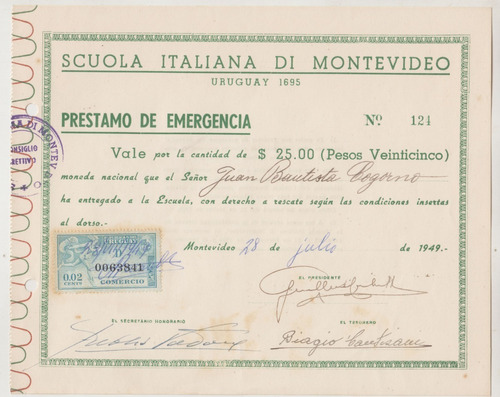 1949 Scuola Italiana De Montevideo Documento De Colaboracion