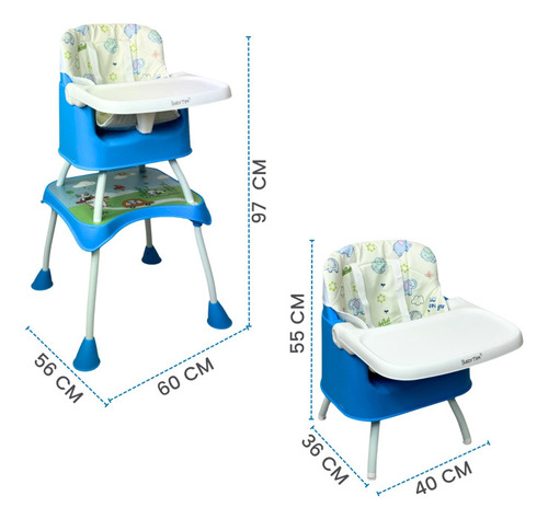 Silla Alta Con Periquera Para Bebe Con Bandeja Y Convertible Color Azul Animales