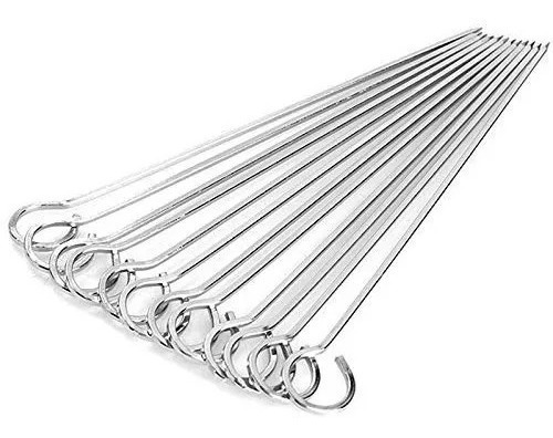 Set 10 Pinchos Brochetas Anticucho Acero Inoxidable 30cm