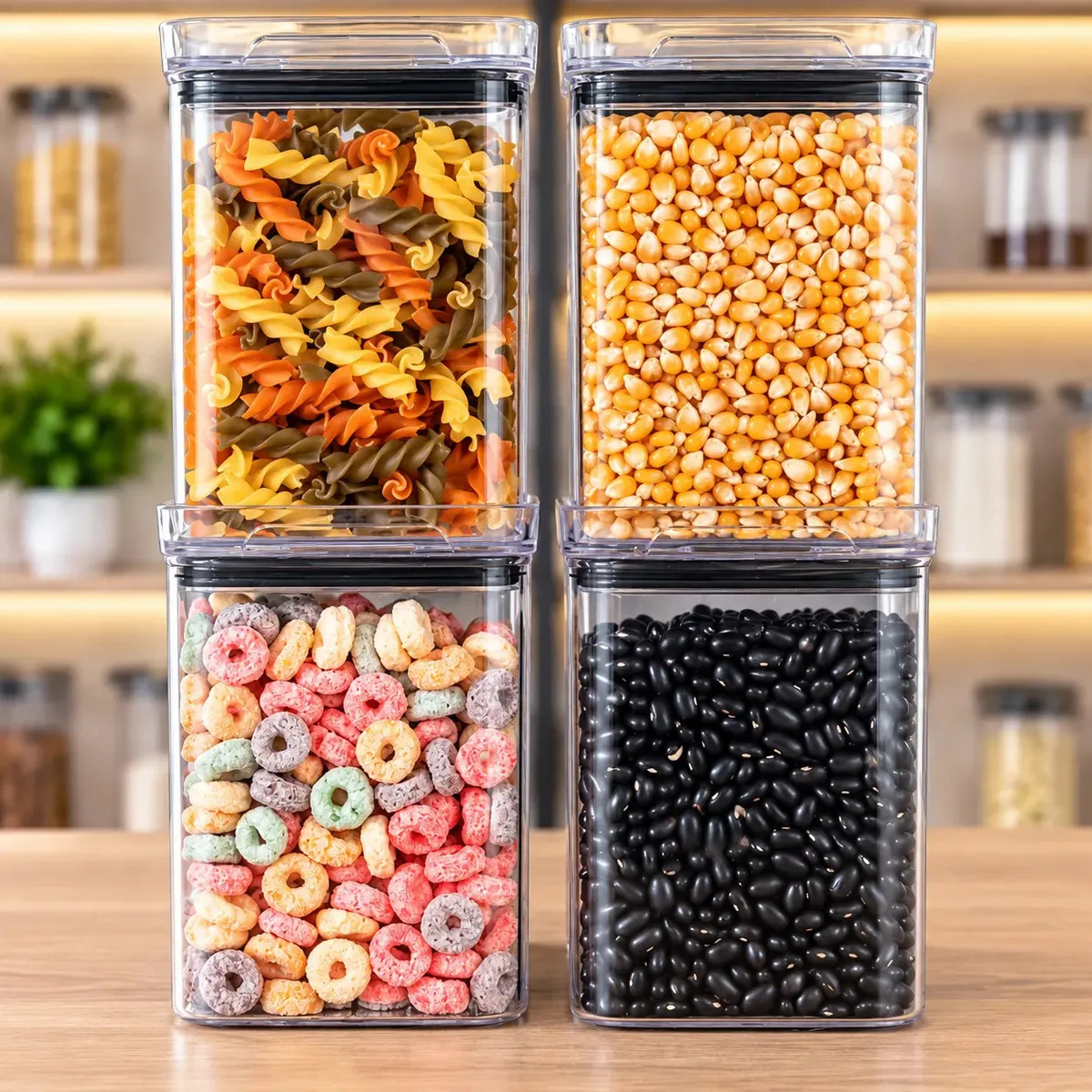Kit 4 Potes Herméticos Acrílico Cristal 1 Litro livre de BPA Armazenar Alimento Organizar