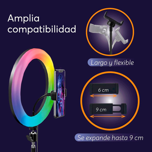 Aro De Luz Led Rgb 10 Con Trípode Abatible De 2m Y Soporte